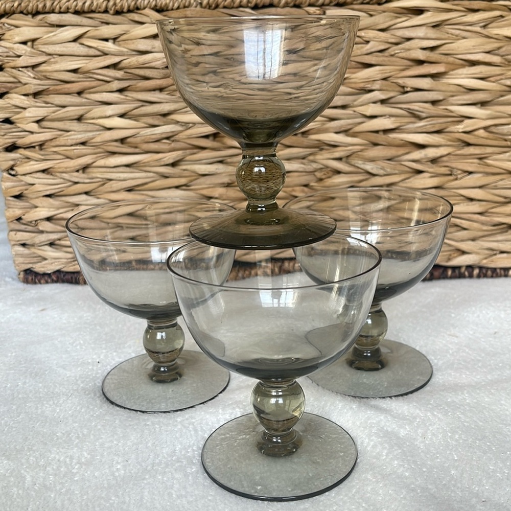 Set of 4 Footed Smoky Brown Dessert Dishes Cups Vintage